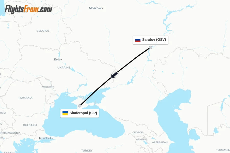 Flights from Saratov to Simferopol route map