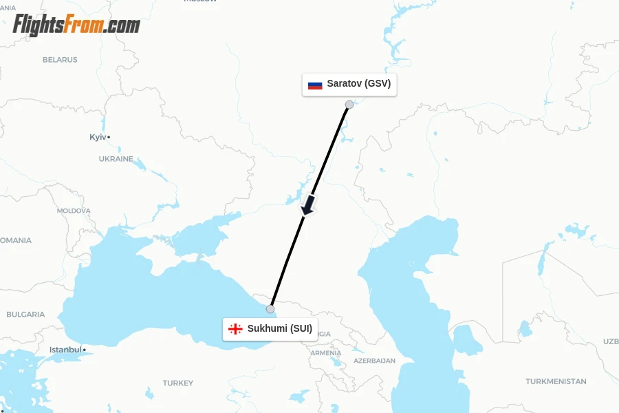 Flights from Saratov to Sukhumi route map
