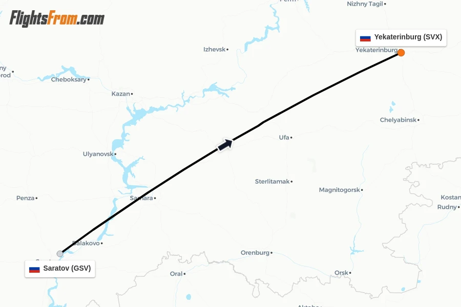 Flights from Saratov to Yekaterinburg route map