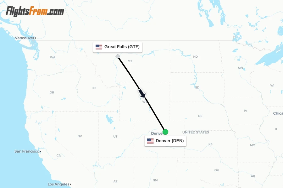 Flights from Great Falls to Denver route map