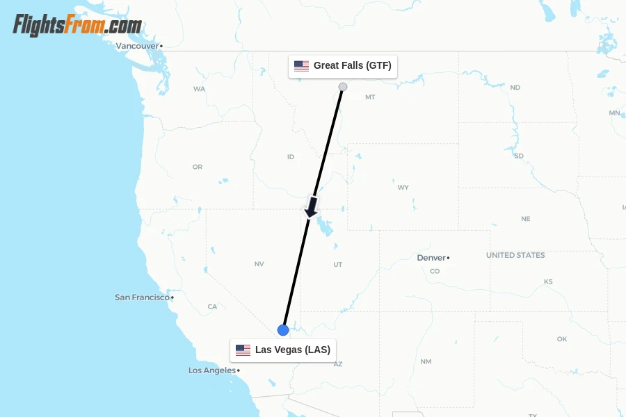 Flights from Great Falls to Las Vegas route map