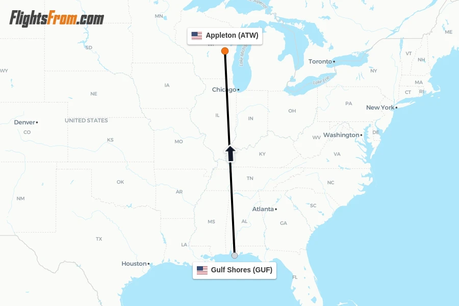 Flights from Gulf Shores to Appleton route map