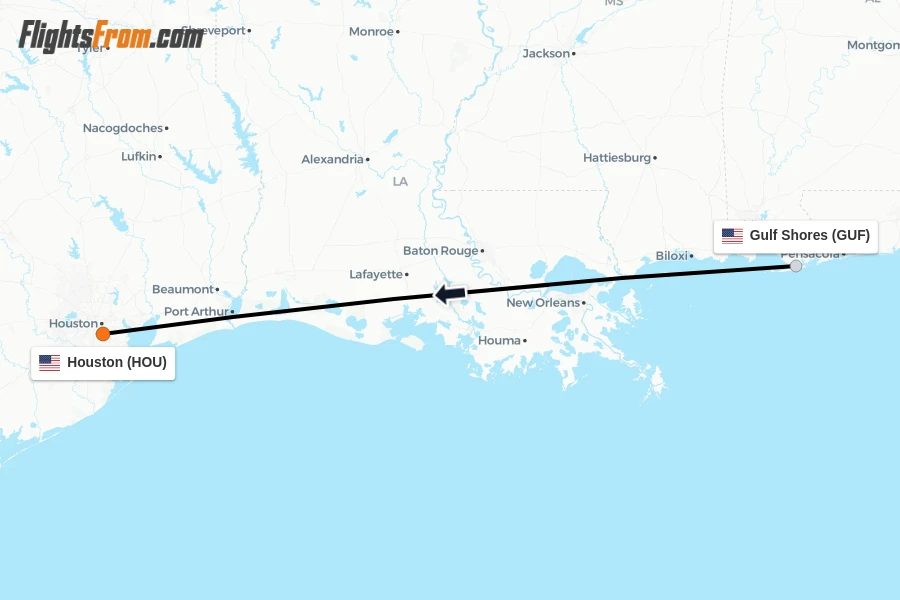 Flights from Gulf Shores to Houston route map