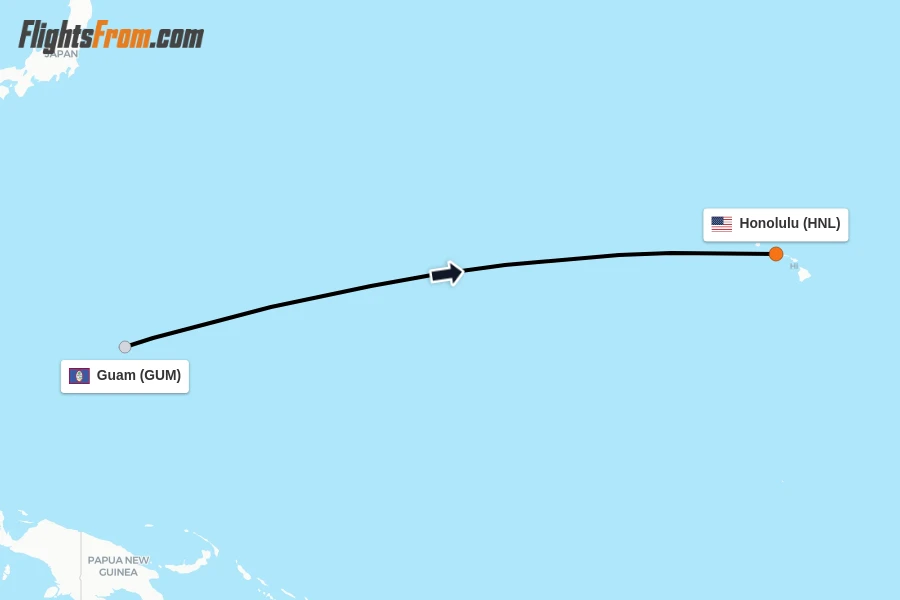 Flights from Guam to Honolulu route map