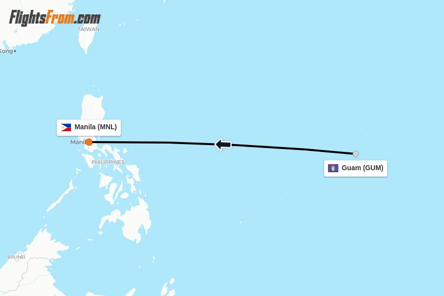 Flights from Guam to Manila route map
