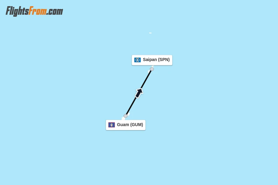Flights from Guam to Saipan route map