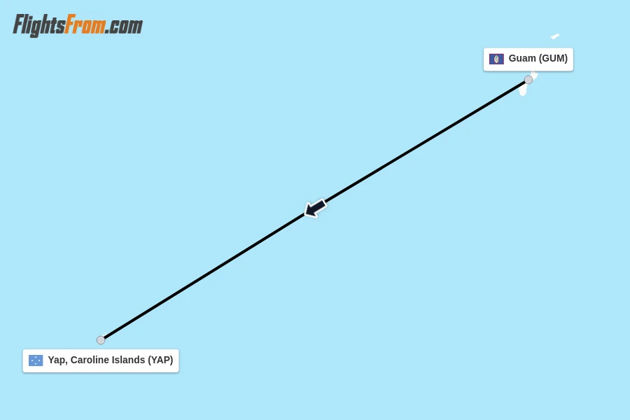 Flights from Guam to Yap, Caroline Islands route map