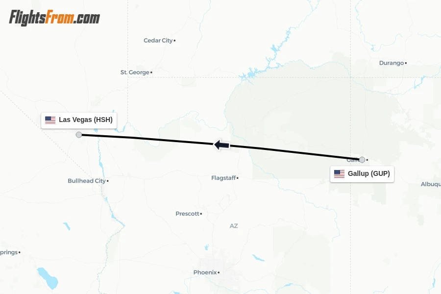 Flights from Gallup to Las Vegas route map