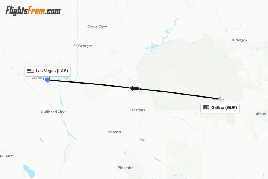 Flights from Gallup to Las Vegas route map