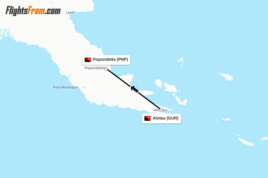 Flights from Alotau to Popondetta route map
