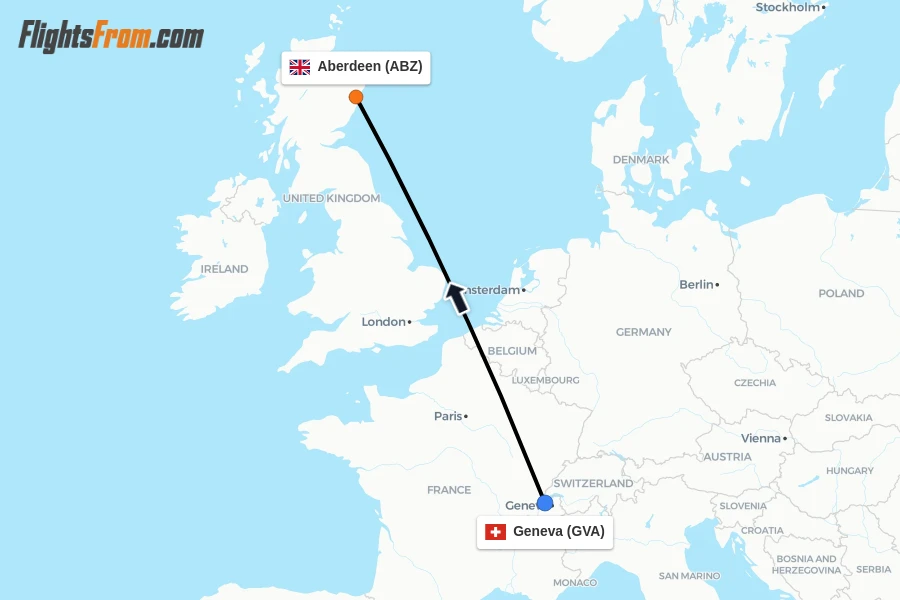Flights from Geneva to Aberdeen route map