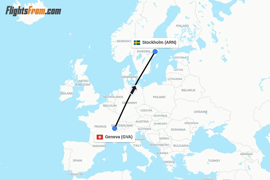 Flights from Geneva to Stockholm route map