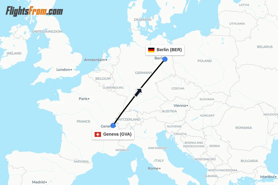 Flights from Geneva to Berlin route map