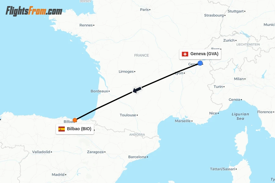 Flights from Geneva to Bilbao route map
