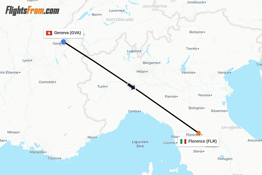 Flights from Geneva to Florence route map