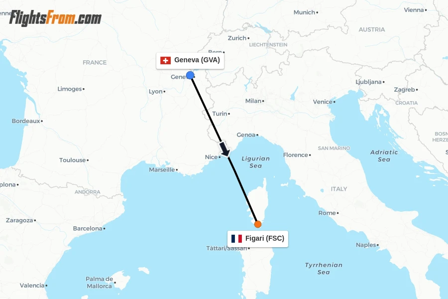 Flights from Geneva to Figari route map