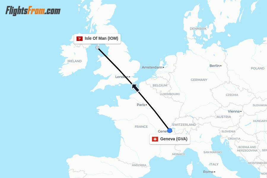 Flights from Geneva to Isle Of Man route map