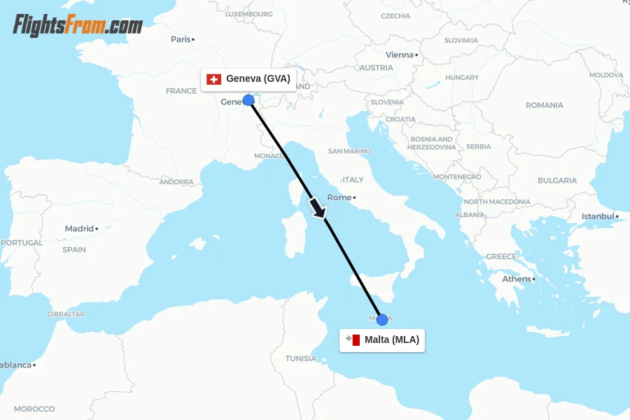 Flights from Geneva to Malta route map