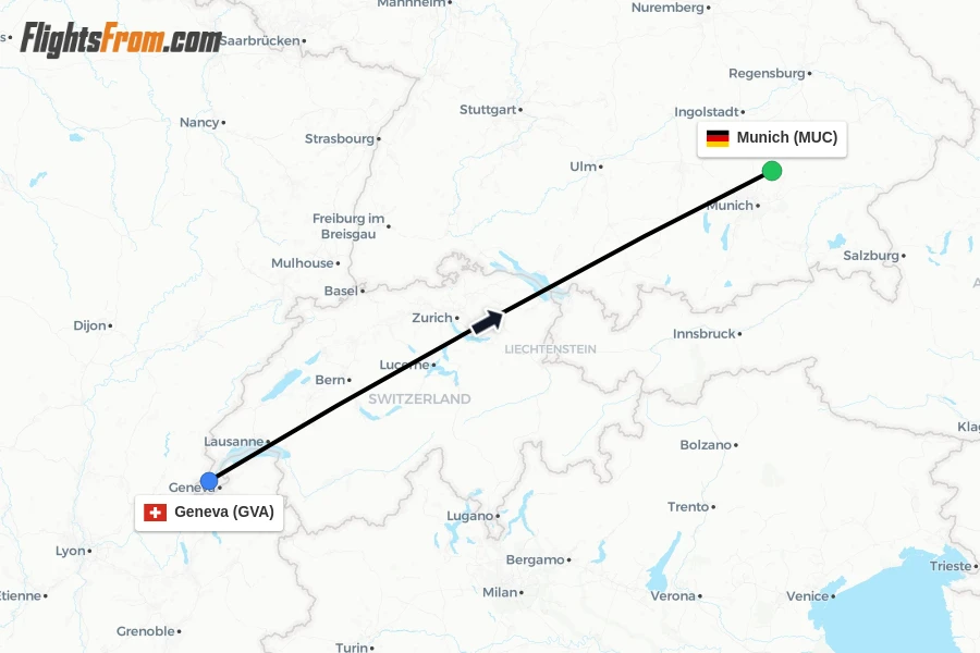 Flights from Geneva to Munich route map