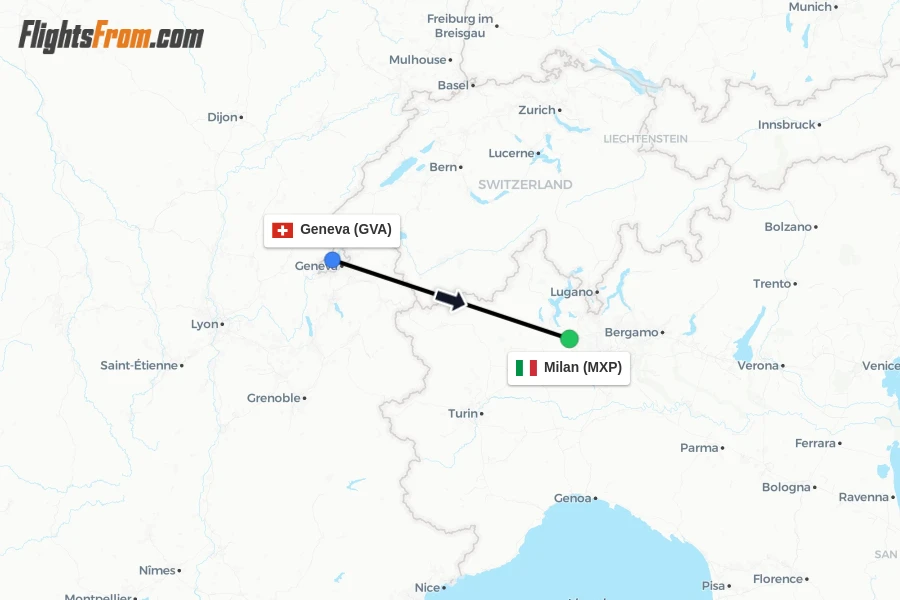 Flights from Geneva to Milan route map