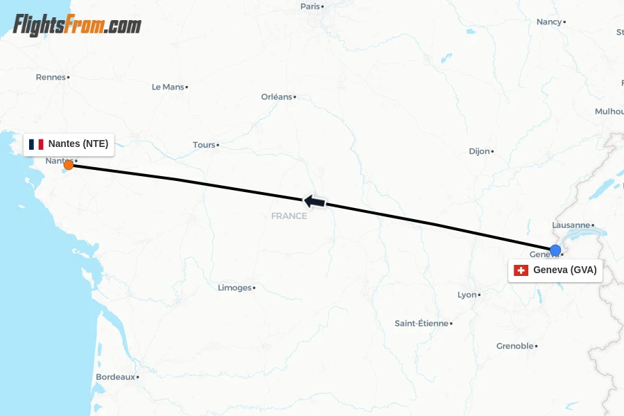Flights from Geneva to Nantes route map