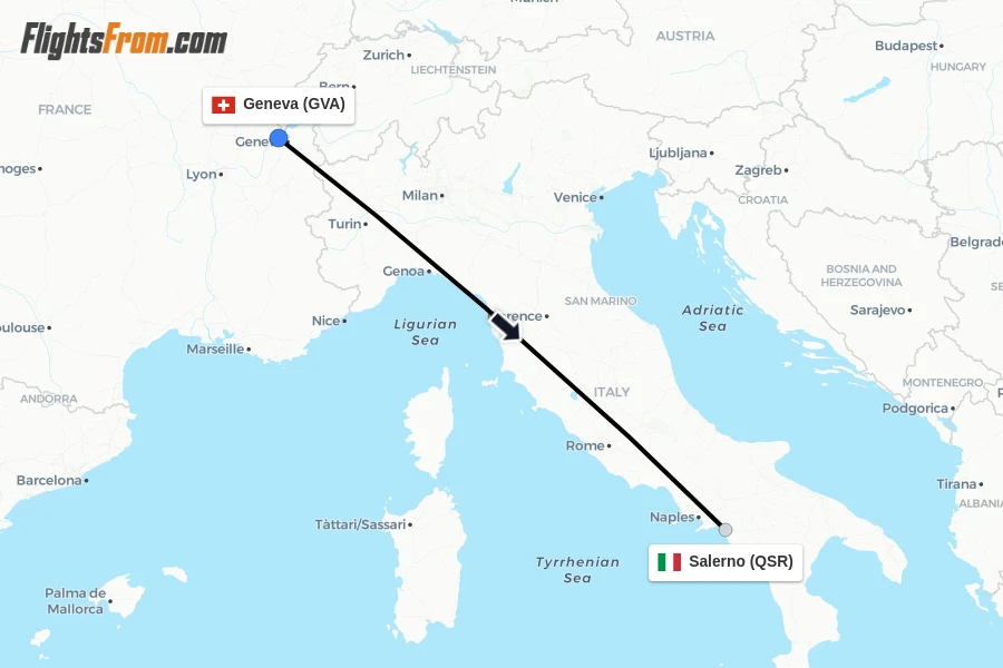Flights from Geneva to Salerno route map