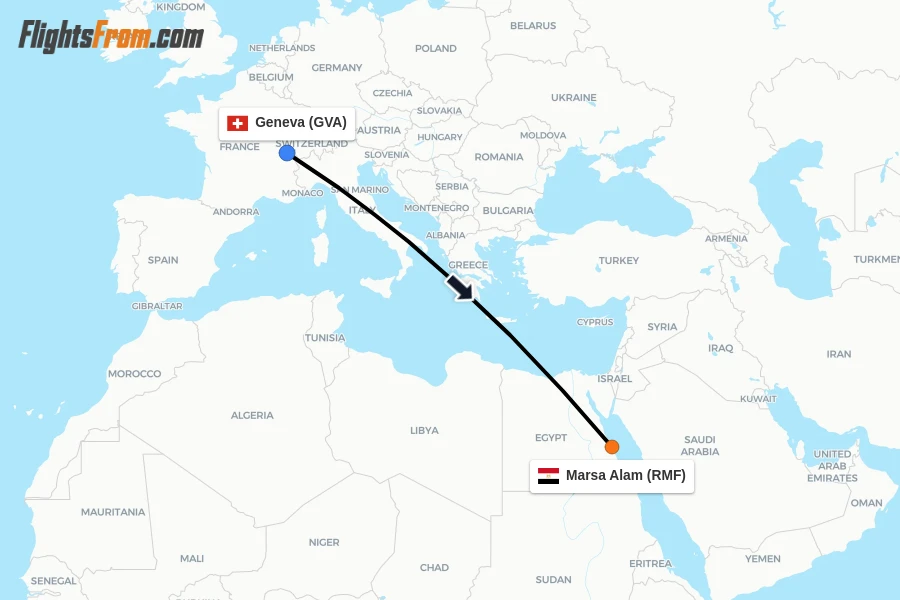 Flights from Geneva to Marsa Alam route map
