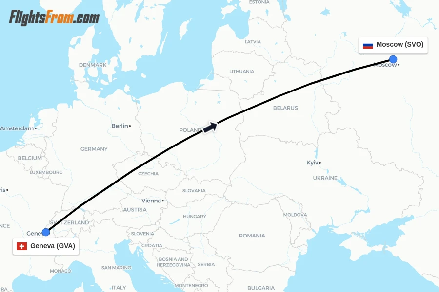 Flights from Geneva to Moscow route map