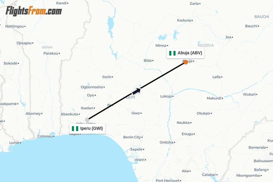 Flights from Iperu to Abuja route map