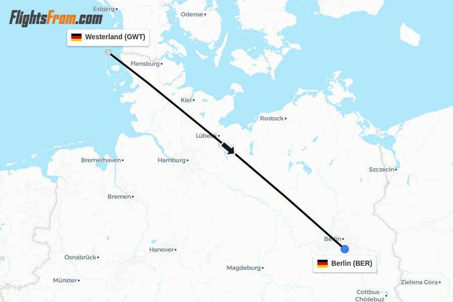 Flights from Westerland to Berlin route map