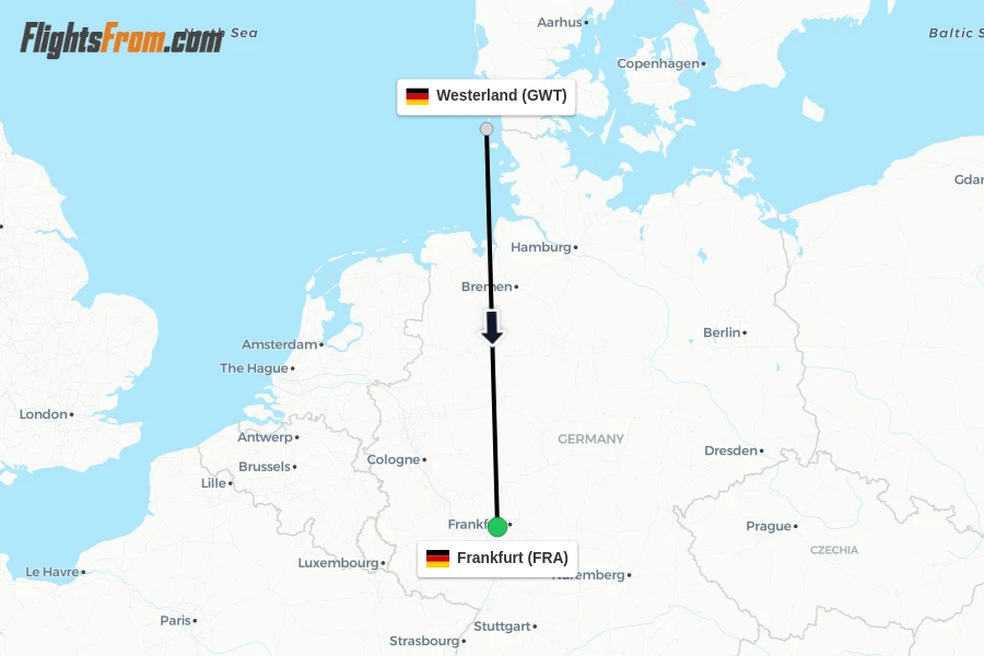Flights from Westerland to Frankfurt route map