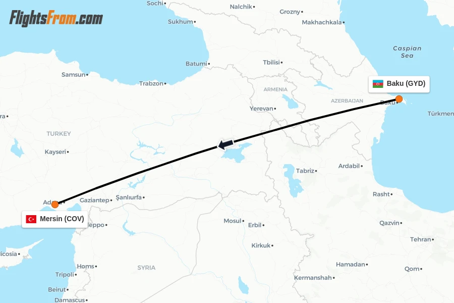 Flights from Baku to Mersin route map