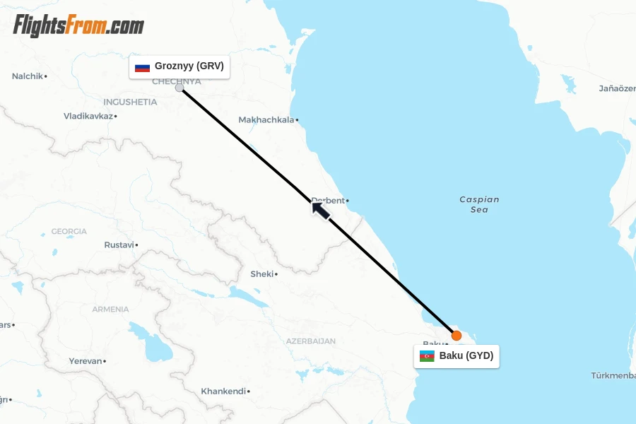 Flights from Baku to Groznyy route map