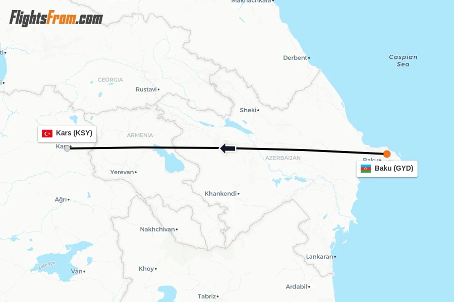 Flights from Baku to Kars route map