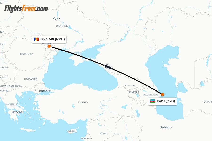 Flights from Baku to Chisinau route map