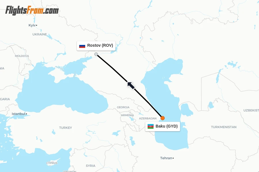 Flights from Baku to Rostov route map