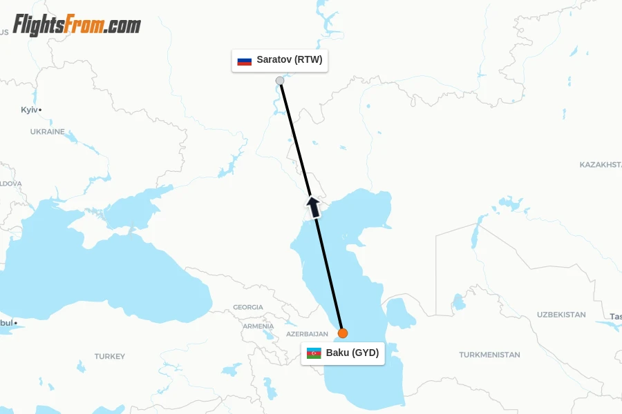 Flights from Baku to Saratov route map