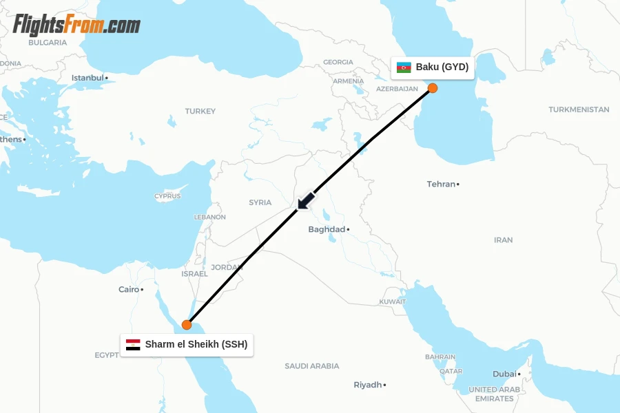 Flights from Baku to Sharm el Sheikh route map