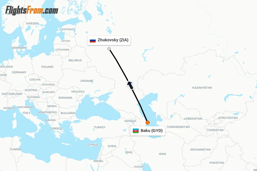 Flights from Baku to Zhukovsky route map