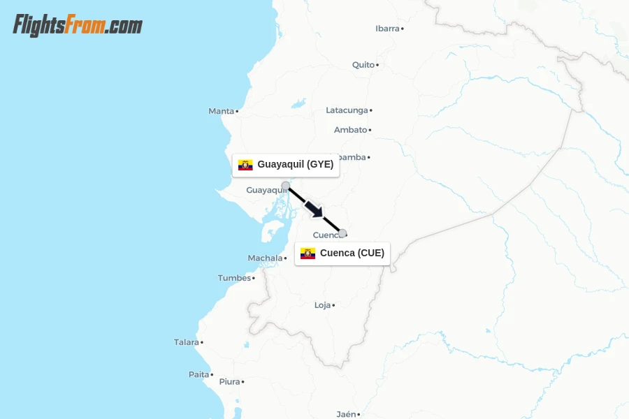 Flights from Guayaquil to Cuenca route map