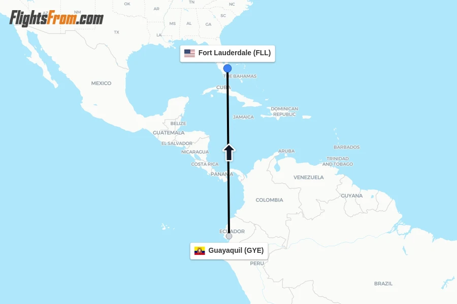 Flights from Guayaquil to Fort Lauderdale route map