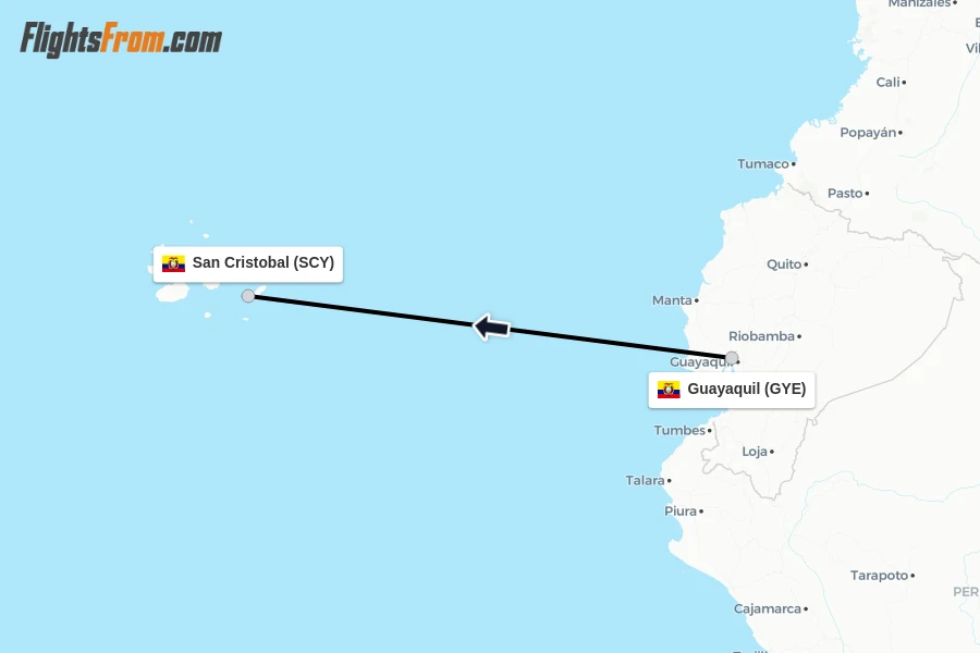 Flights from Guayaquil to San Cristobal route map