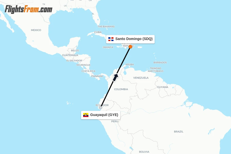 Flights from Guayaquil to Santo Domingo route map