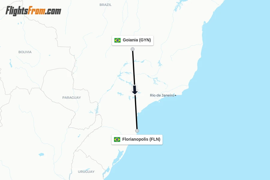 Flights from Goiania to Florianopolis route map