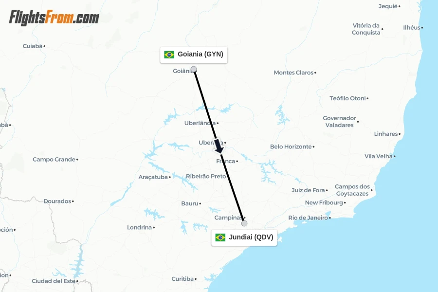 Flights from Goiania to Jundiai route map
