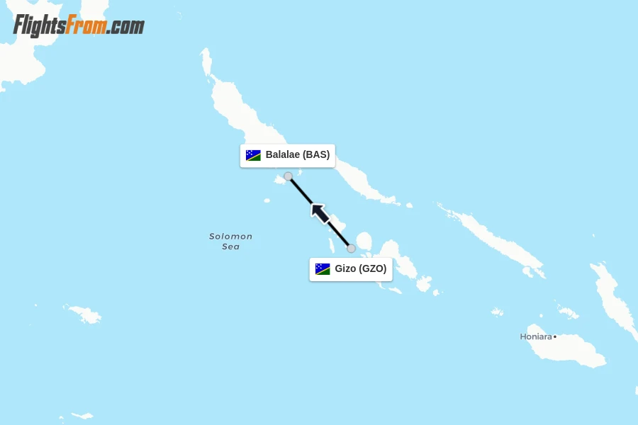 Flights from Gizo to Balalae route map