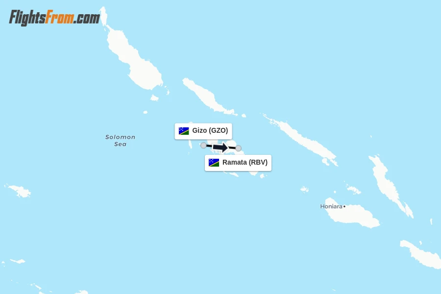 Flights from Gizo to Ramata route map