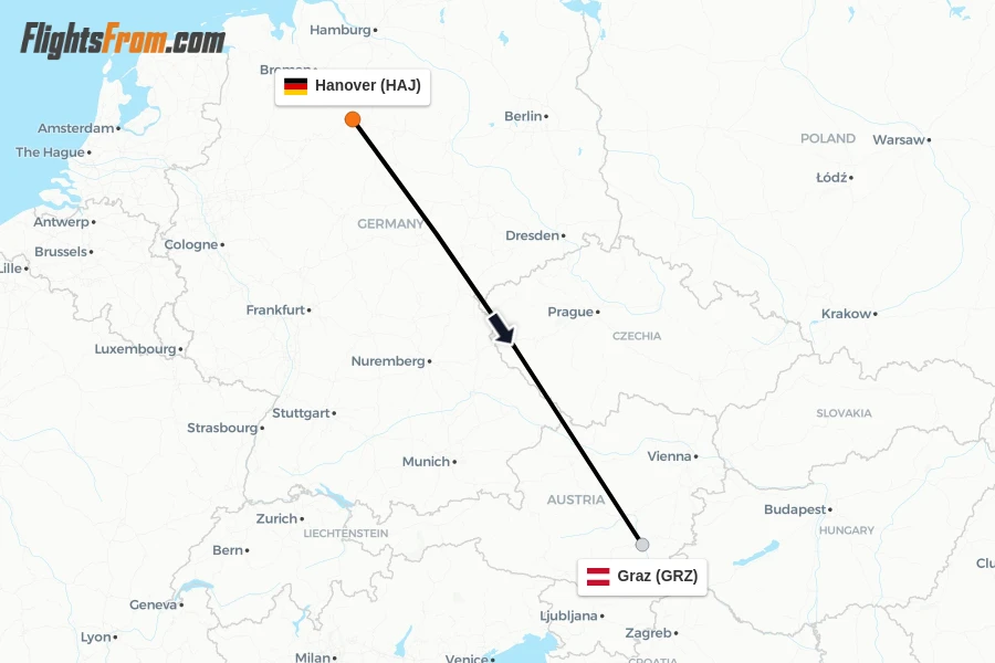 Flights from Hanover to Graz route map