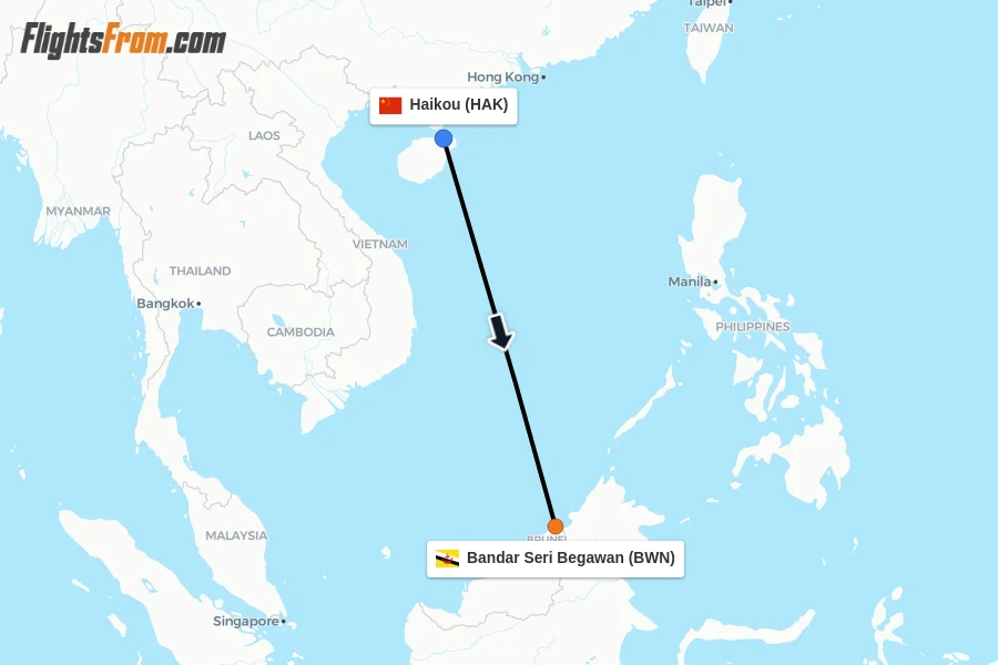 Flights from Haikou to Bandar Seri Begawan route map