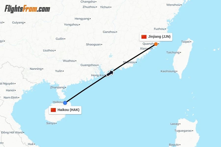 Flights from Haikou to Jinjiang route map